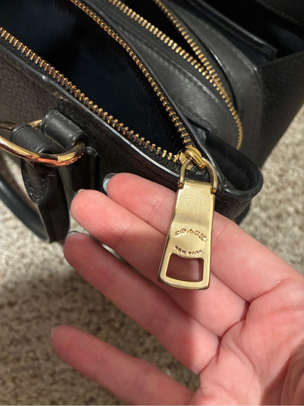 Coach Brooklyn Carryall 28 Black Pebbled Leather Purse Gold Hardware - NO STRAP - Picture 15 of 16